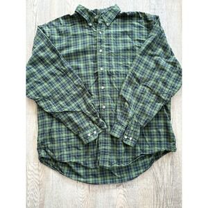 EDDIE BAUER Plaid Button Down Men's XL Green Blue Long‎ Sleeve Shirt Pen Pocket